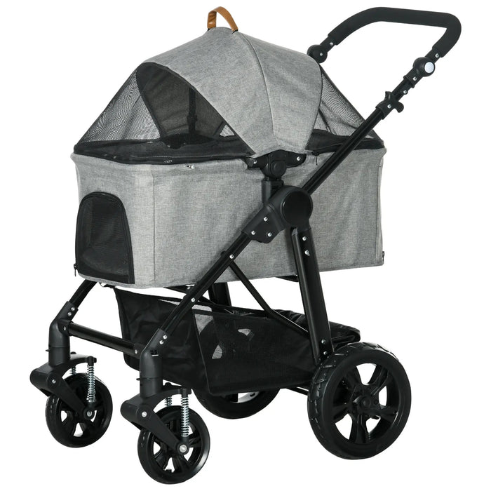 Chien buggy chien voil de voiture chien buggy sac de chien 2 en 1 gris pliable, 99x62x106cm