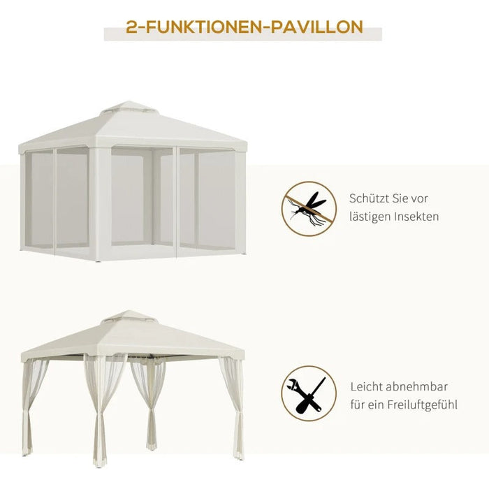 Gartenpavillon Pavillon Gartenzelt Festzelt Partyzelt mit 4x Seitenwand wetterfest Metall + Polyester Cremeweiß 2,94x2,94x2,65m