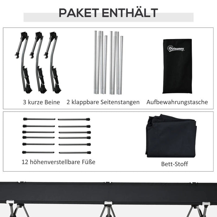 Campingbett Klappbar Aluminium Feldbett Klappbett mit Tragetasche höhenverstellbar bis 150kg belastbar Oxford Schwarz 190x65x38cm