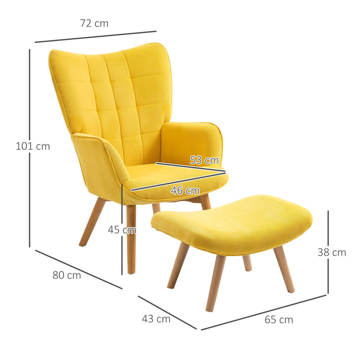 Armchair Ackent en ski Oursign, avec des ottomans, un ensemble de fauteuils, du bois de hêtre, un look de cordon, jaune