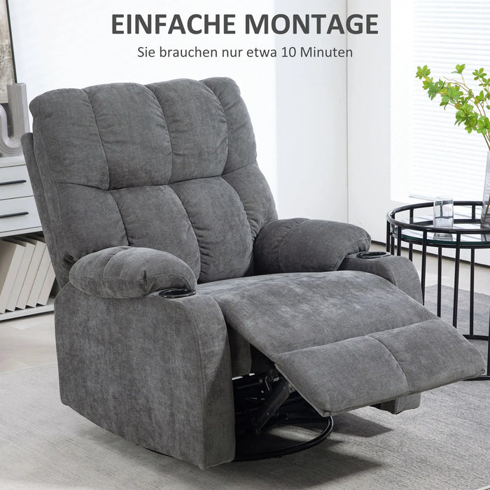 Relax armchair with foot support lying armchair rotatably dark gray, 88x96x108cm