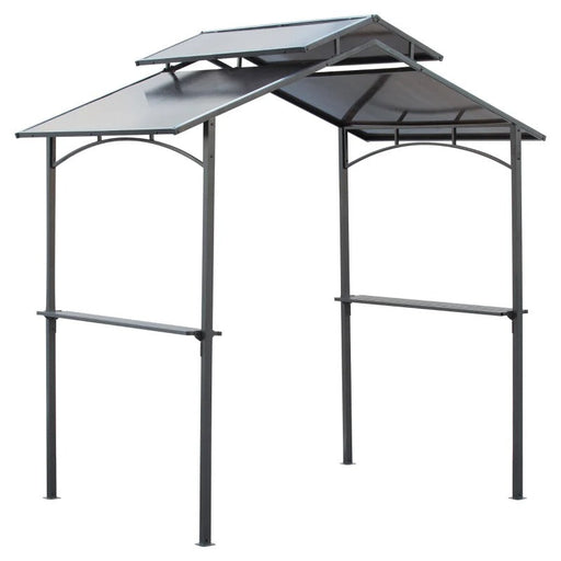 Grillpavillon mit Flammschutzdach BBQ-Pavillon mit 2 Ablagen Stahl PC Schwarz+Braun, 2,5x1,5m