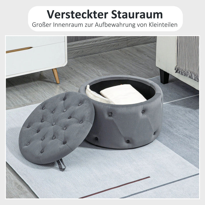 hocker mit aufbewahrung grau Hocker mit Stauraum Steppdesign mit Knöpfen Samtoptik Grau, 60x60x40cm — floki24