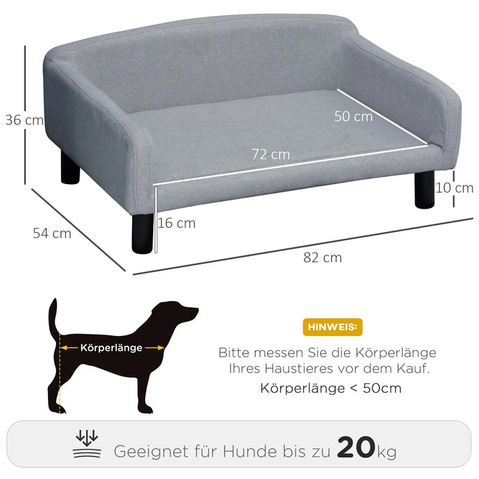 Dog fan with soft cover pet sofa with wooden legs light gray, 82x54x36cm