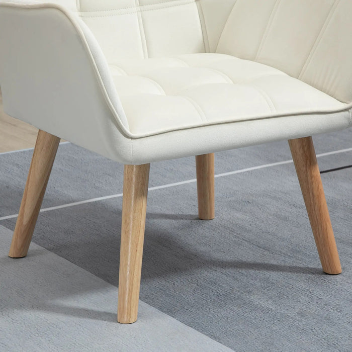 Fauteuil d'ameublement, fauteuil accent, conception de scandi, jusqu'à 120 kg, pattes en bois en caoutchouc, crème