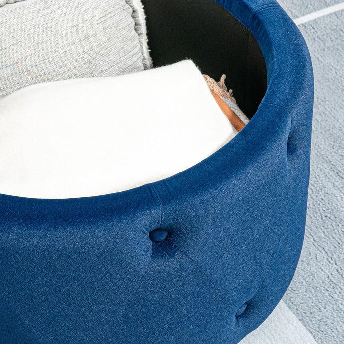 Hocker mit Stauraum Steppdesign mit Knöpfen Samtoptik Blau, 60x60x40cm