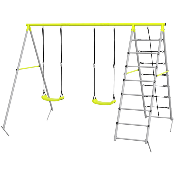 Ensemble de swing pour enfants, avec réseau d'escalade et chefs de la chute, pour les enfants de 3 à 8 ans, cadre en acier, vert