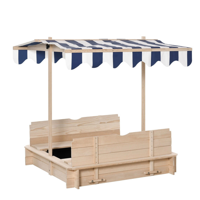 Sandkasten Sandkiste aus Holz für Garten Sandkasten mit Dach Felix Kindersandkasten mit Dach abnehmbar Rücklehnen verstellbar Tannenholz 3-7 Jahren, Natur, 106x106x121cm