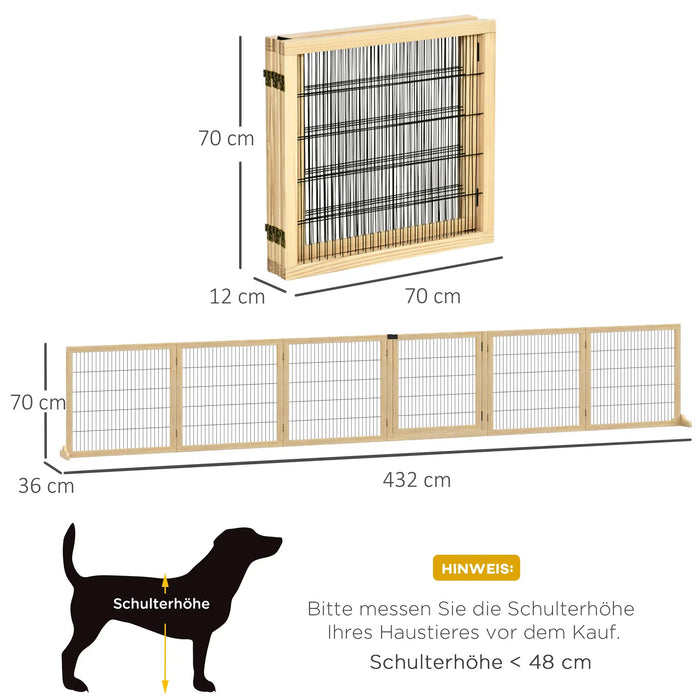 Calandre de la calandre de la calandre pour chiens en bois de pin pine nature pliable, 432x36x70cm