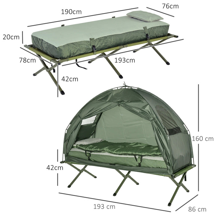 campingzelt mit feldbett Campingzelt-Set mit Feldbett Schlafsack und Matratze Dunkelgrün, 193x8 — floki24