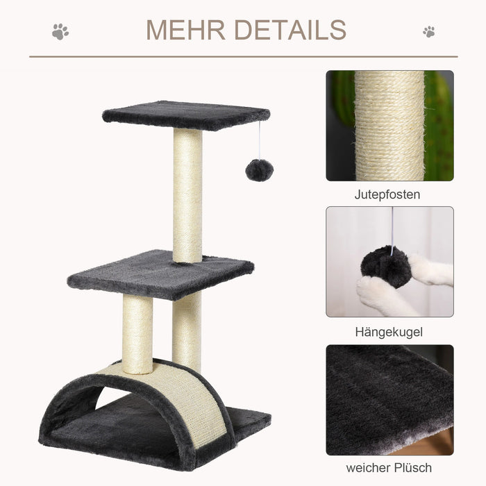 Cat Scratching Post, sisal en peluche gris foncé, 40x35x72cm