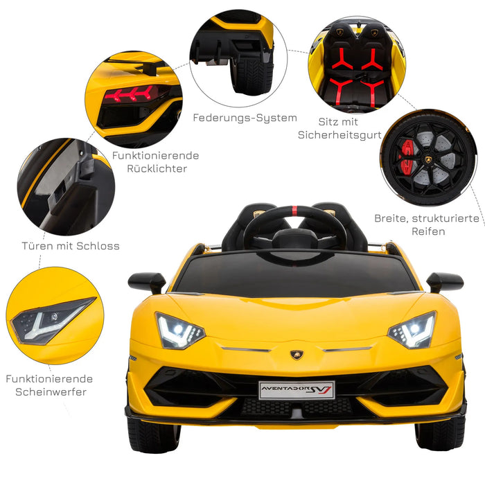 Voiture électrique pour enfants 12v Lamborghini SVJ sous licence pendant 3-8 ans avec télécommande 2x550 moteurs MP3 / USB Musique légère métal jaune 123x66.55.5 cm