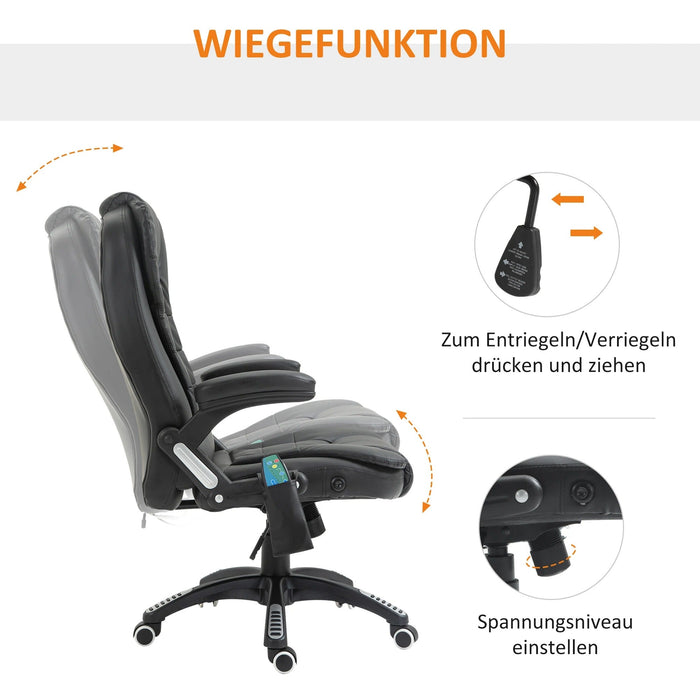 Massagesessel 6-Punkt Vibrations Massage Wärmefunktion Kunstleder drehbar Schwarz, 70x70x111–121cm