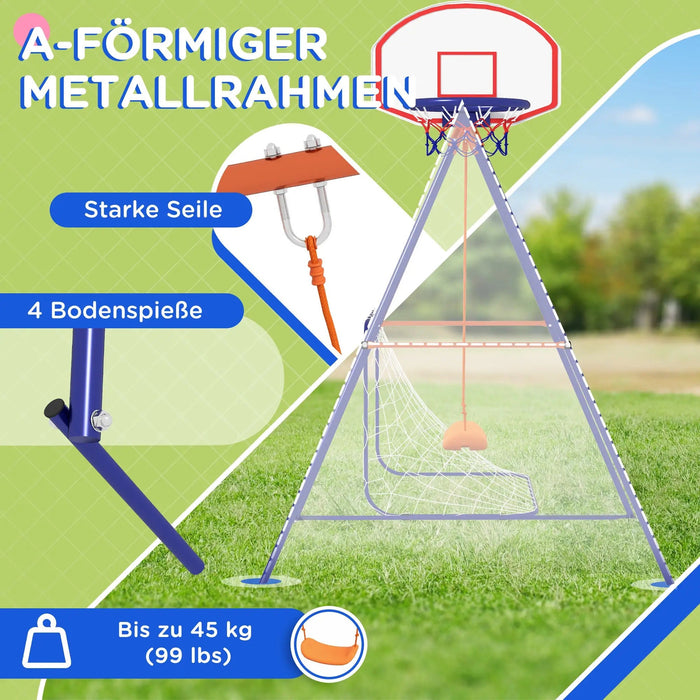 Kinderschaukel-Set, Fußballtor, Basketballkorb, für 3 bis 8 Jahre, Stahlgestell