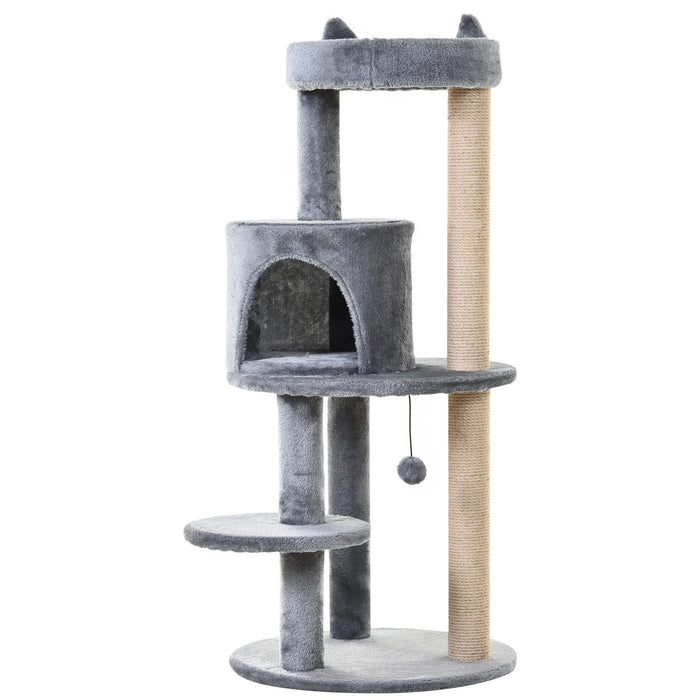 Katzenbaum Cat à 4 actions avec balles de jeu sisal en peluche gris 48x48x104cm