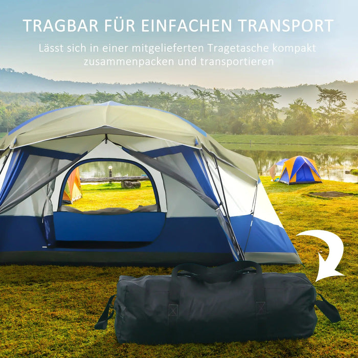 Camping Zelt 6-8 Personen Familienzelt mit Vorraum Glasfaser Blau, 518x487x237cm