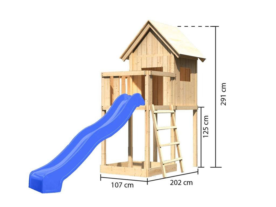 Stelzenhaus 'Peace' Natural Slide Bleu, 107x264x291cm (bxtxh)