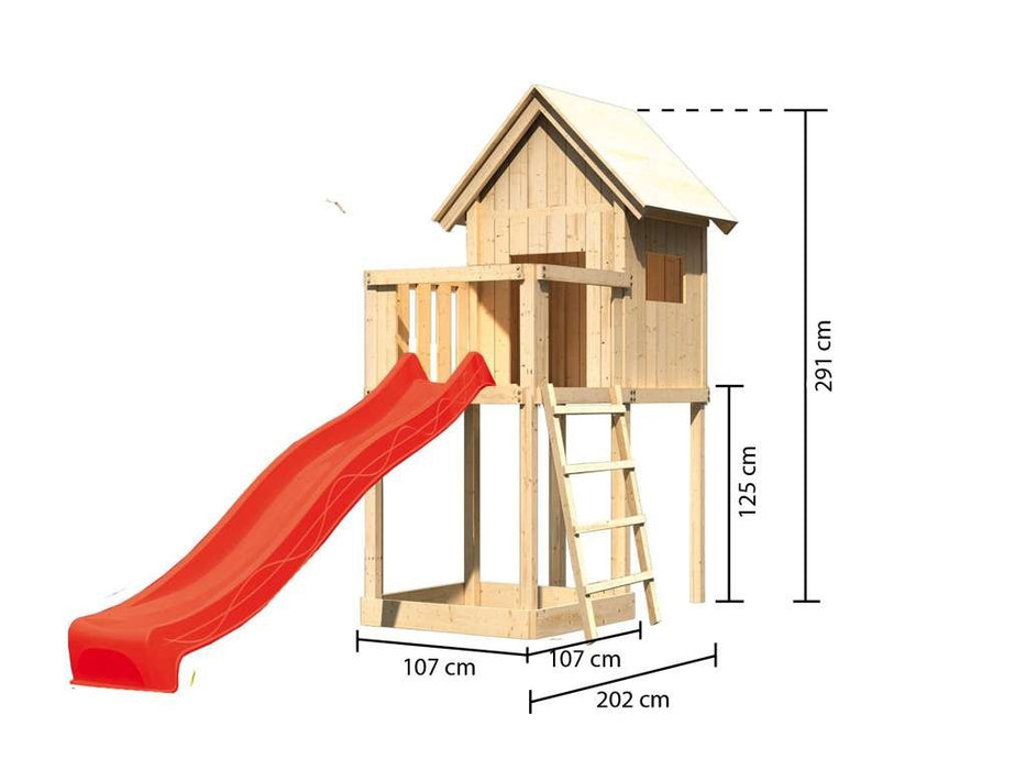 Stelzenhaus 'Peace' Natural Slide Red, 107x264x291cm (bxtxh)