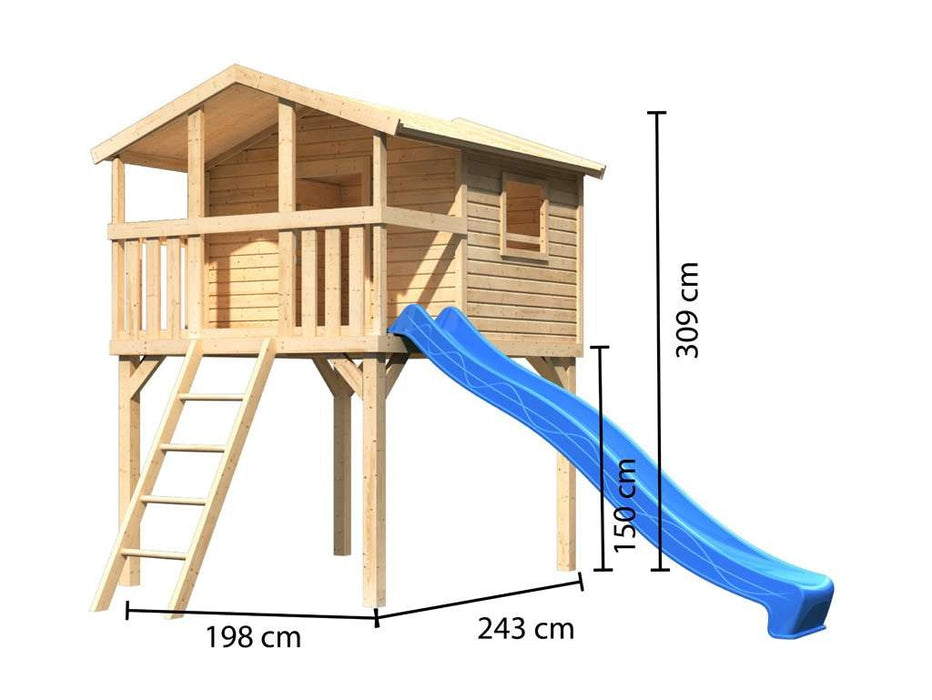 Stelzenhaus 'Ben' Natural Slide Blue, 198x244x309cm (BXTXH)