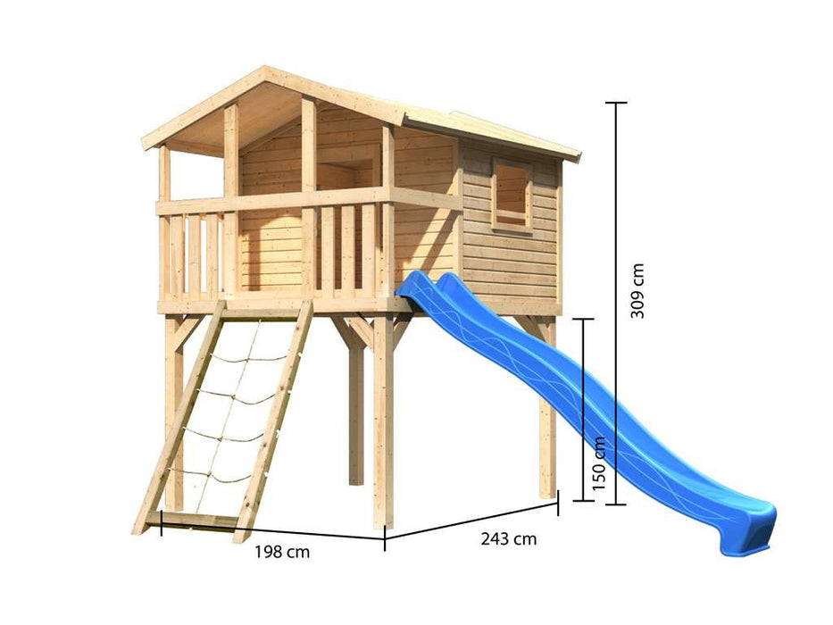 Stelzenhaus 'Ben' Terragrau, y compris Slide Blue, 198x244x309cm (BXTXH)