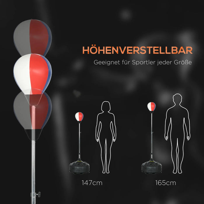 Punching Ball Height Réglable Remplissable Articulation acier noir + rouge + blanc, 147-165 cm