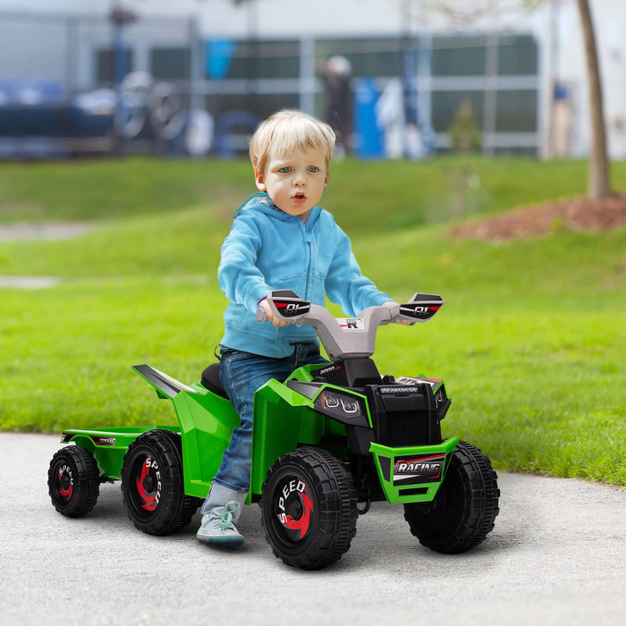 Kinderquad, aufladbar, 2,5 km/h, mit Anhänger, 50 Min. Fahrzeit, für Kinder 1,5 bis 3 Jahre, Grün