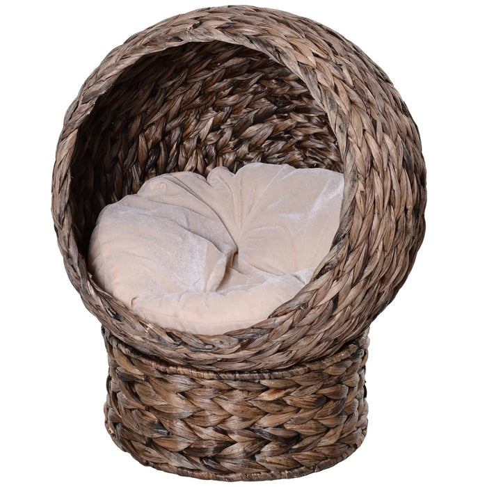 Cat basket made of water hyacinth including pillows, cat bed, 50x42x60cm