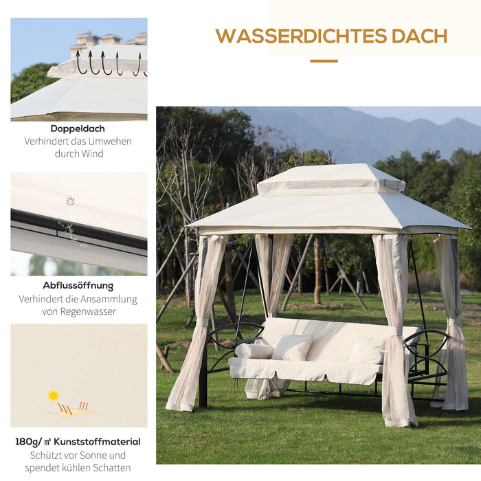 Hollywoodschaukel Gartenschaukel Schaukel mit Seitenwänden 3-Sitzer Beige, 256x172x248cm