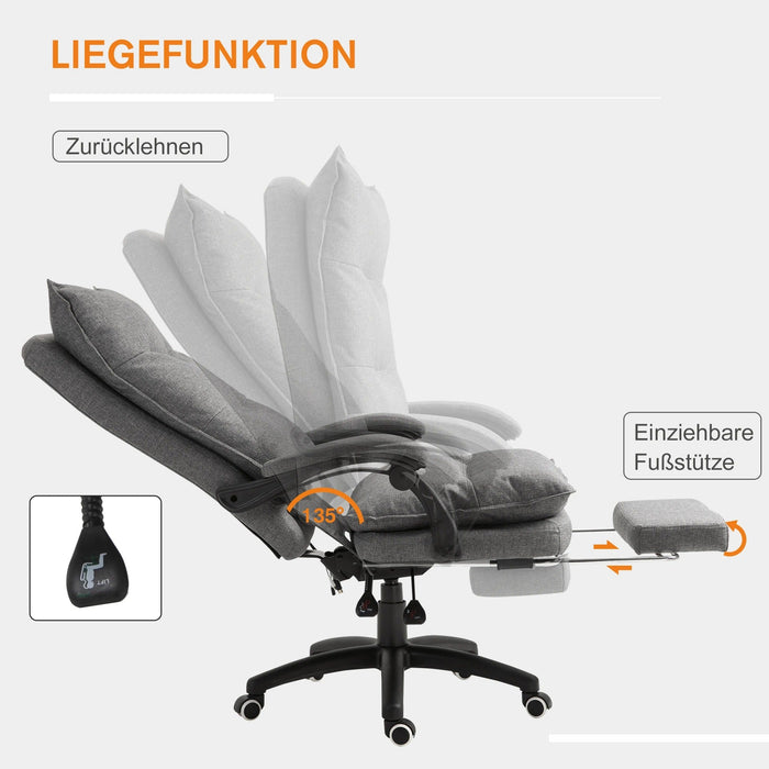 Bürostuhl mit Massagefunktion höhenverstellbar ergonomisch Grau, 70x62x120-130cm