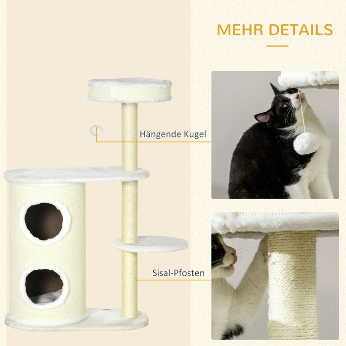 Scratching Tree avec poubelle, 1 lit de chat et jouets pour chat, blanc crème, 59x35x100cm