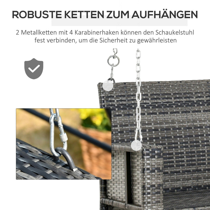 Hängebank 2-Sitzer Rattan Gartenschaukel mit Sitzkissen Hängeschaukel Hollywoodschaukel Schaukelbank Gartenbank Grau, 127x65x60cm