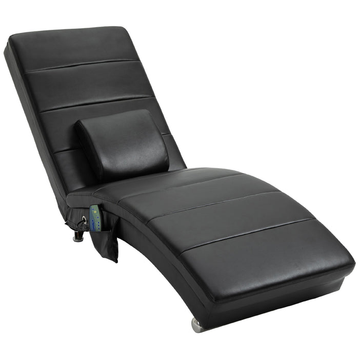 Relax Lounger avec fonction de massage en cuir synthétique ergonomique noir, 58x163x87cm