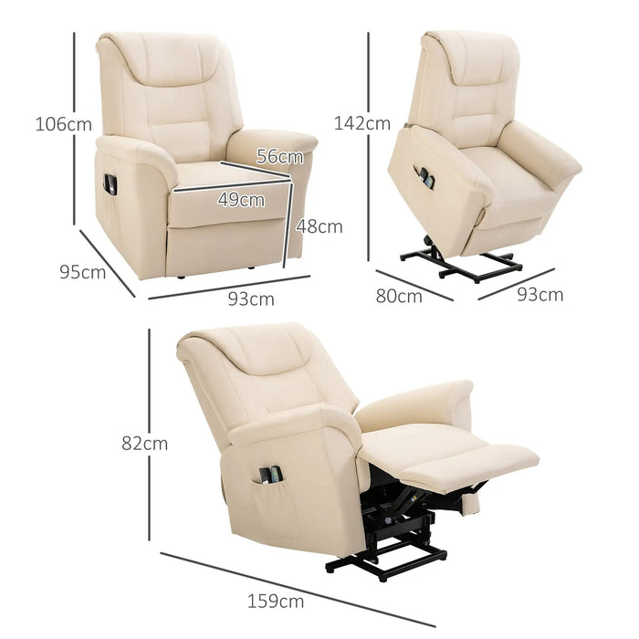 Fauteuil de massage avec aide à la relève, 8 points de vibration, fonction chauffante, repose-pieds, blanc crème, 93x95x106cm