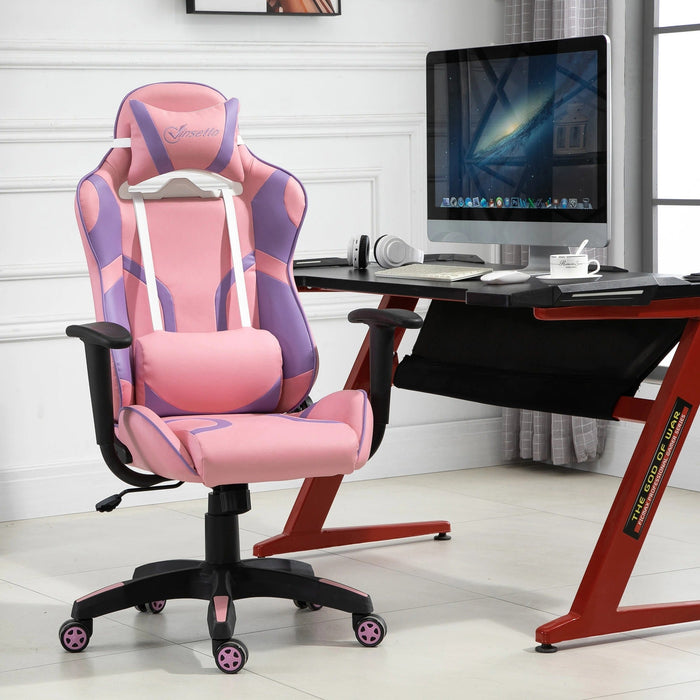 Gaming-Stuhl Bürostuhl Drehstuhl Verstellbares Massagekissen Höhenverstellbar Rosa + Violett, 69x56x125,5cm