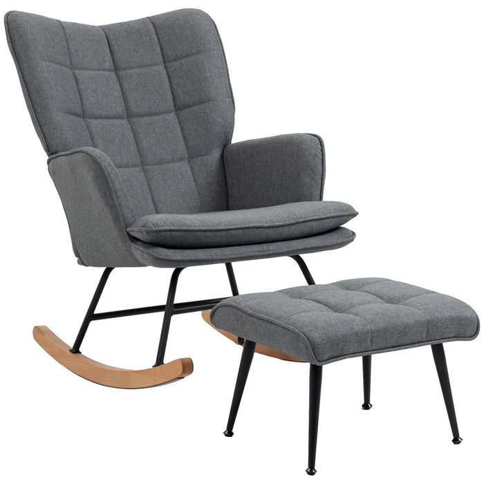 Chaise swing avec tabouret, confortable, jusqu'à 130 kg, look en lin, 64x89x90cm, gris