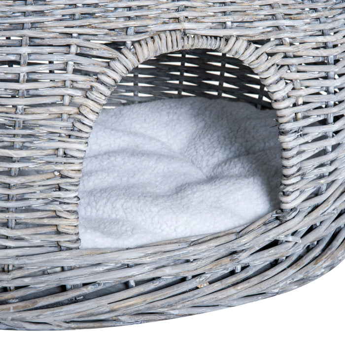 Panier de saule en rotin pour chats avec 2 oreillers doux, jacinthe d'eau 56x37x40cm