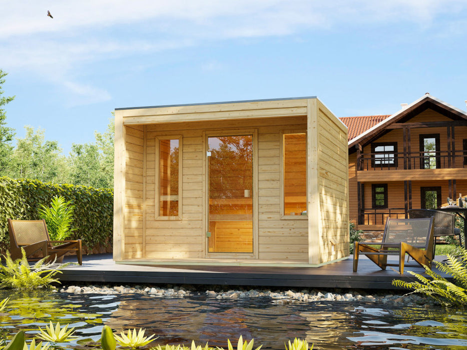 Saunahaus à l'extérieur du sauna jardin sauna cube royal 276x276x210cm, 3-4 personnes dont 9 kw four