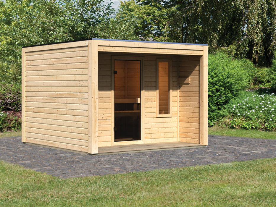 Saunahaus à l'extérieur du sauna jardin sauna cube royal 276x276x210cm, 3-4 personnes dont 9 kw four