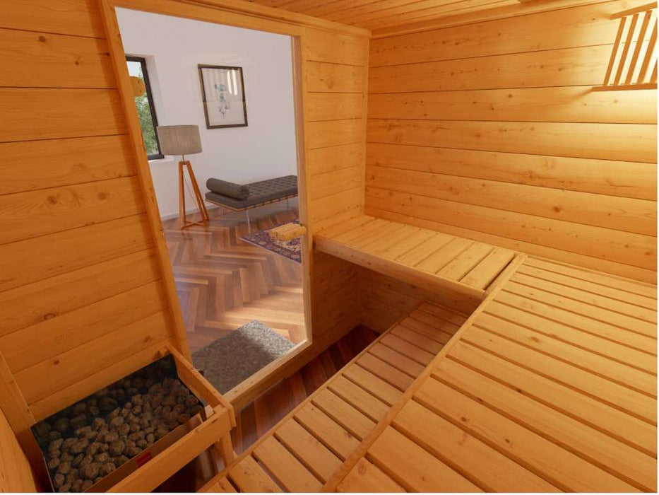 Sauna en bois massif sauna bs moyen - 194.5x156x204cm, 2-3 personnes - sauna en salle avec four