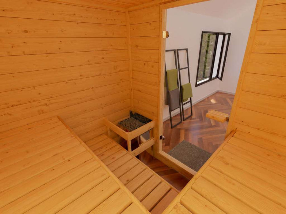 Sauna en bois massif sauna bs2 médium - 194.5x156x204cm, 2-3 personnes - sauna en salle 9kw cilindro