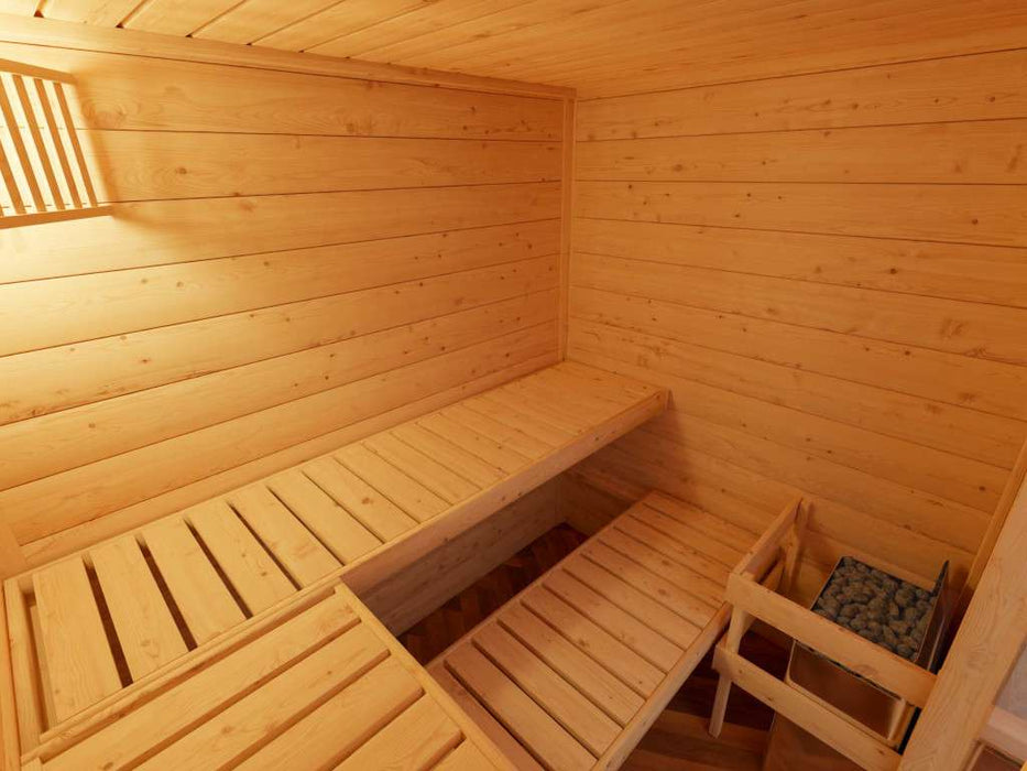 Sauna en bois massif sauna bs2 médium - 194.5x156x204cm, 2-3 personnes - sauna en salle 9kw cilindro