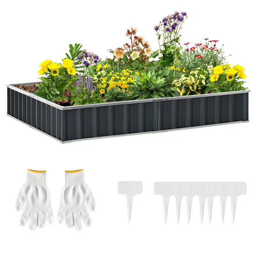 Hochbeet aus Stahl DIY Gartenbeet mit T-Form-Pflanzenschilder Handschuhe Pflanzenbeet Kräuterbeet Blumentreppe für Balkon Garten Dunkelgrau, 258x90x30cm