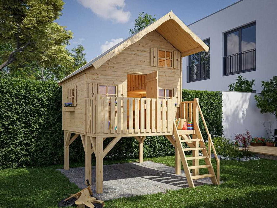 Playhouse, Play Tower, Stelzenhaus 'Night XL' Race naturelle, y compris la véranda et les échasses, 260x253x354cm (bxtxh)