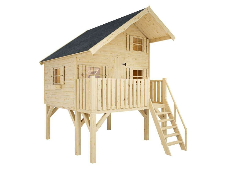 Playhouse, Play Tower, Stelzenhaus 'Night XL' Race naturelle, y compris la véranda et les échasses, 260x253x354cm (bxtxh)