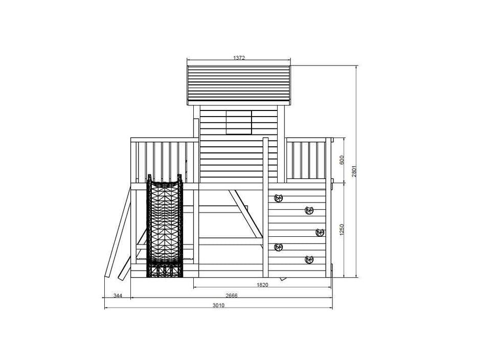 Spielhaus, tour de gibier, «Saturne» de Stelzenhaus, y compris la glissière rose, 558x301x280cm (bxtxh)