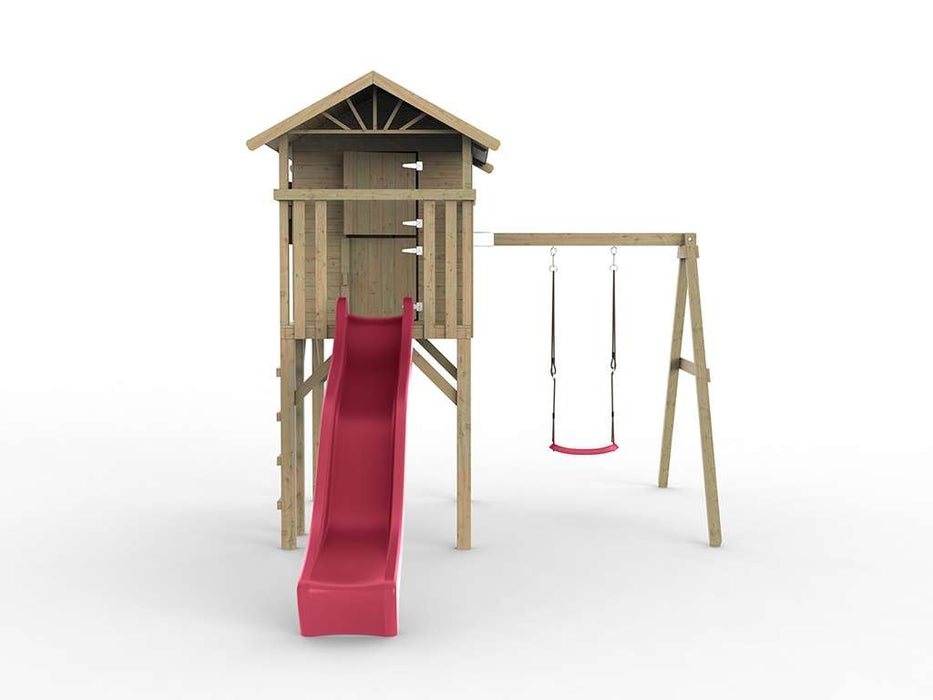 Playhouse, tour de jeu, «arbre» ​​de Stelzenhaus, y compris swing et glissade rose, 316x237x298cm (bxtxh)