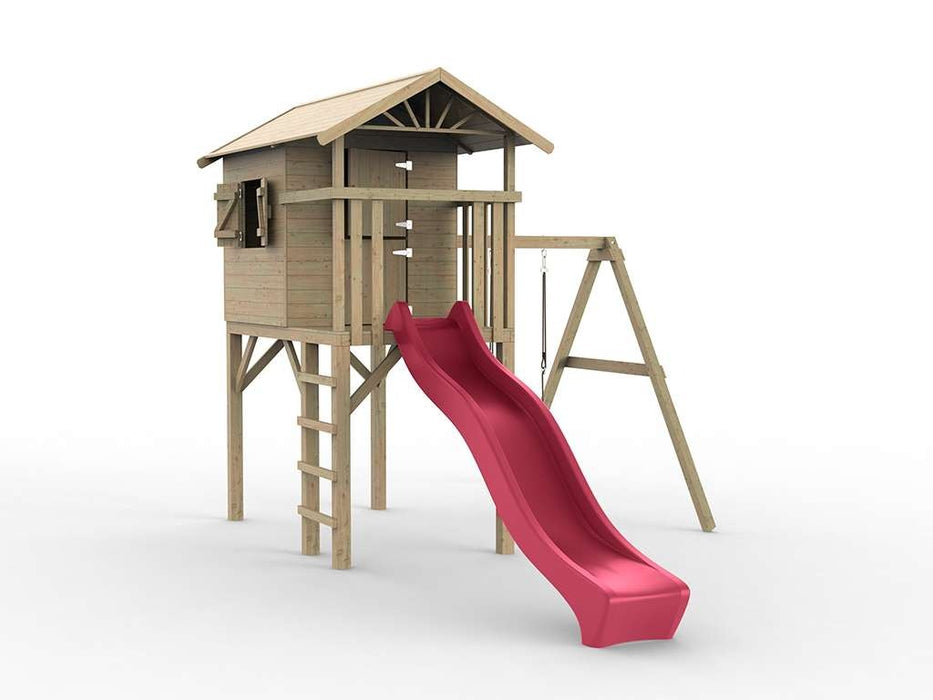 Playhouse, tour de jeu, «arbre» ​​de Stelzenhaus, y compris swing et glissade rose, 316x237x298cm (bxtxh)