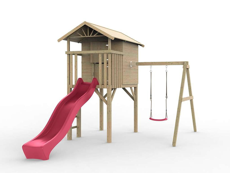 Playhouse, tour de jeu, «arbre» ​​de Stelzenhaus, y compris swing et glissade rose, 316x237x298cm (bxtxh)