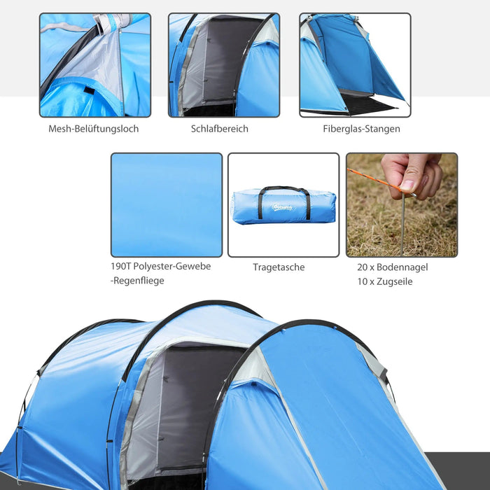 Campingzelt Wurfzelt für 2-3 Personen mit Vorraum wasserdicht Hellblau, 426x206x154cm