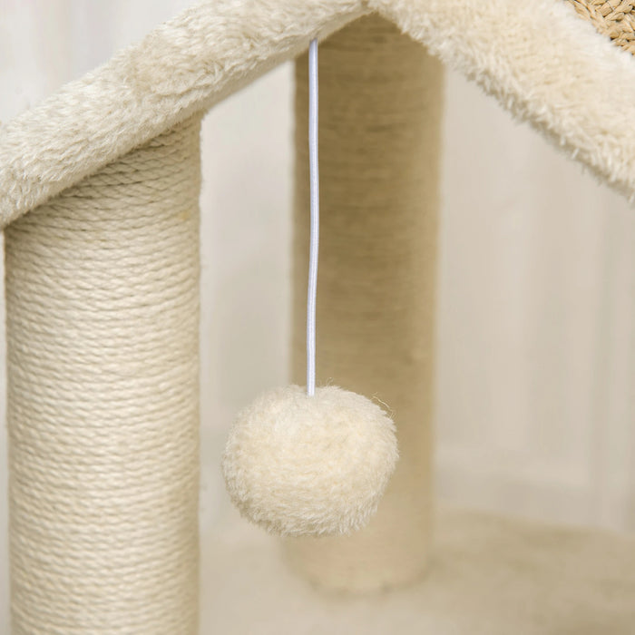 Cat Cave y compris les jouets, sisal, peluche, kaki + beige + café